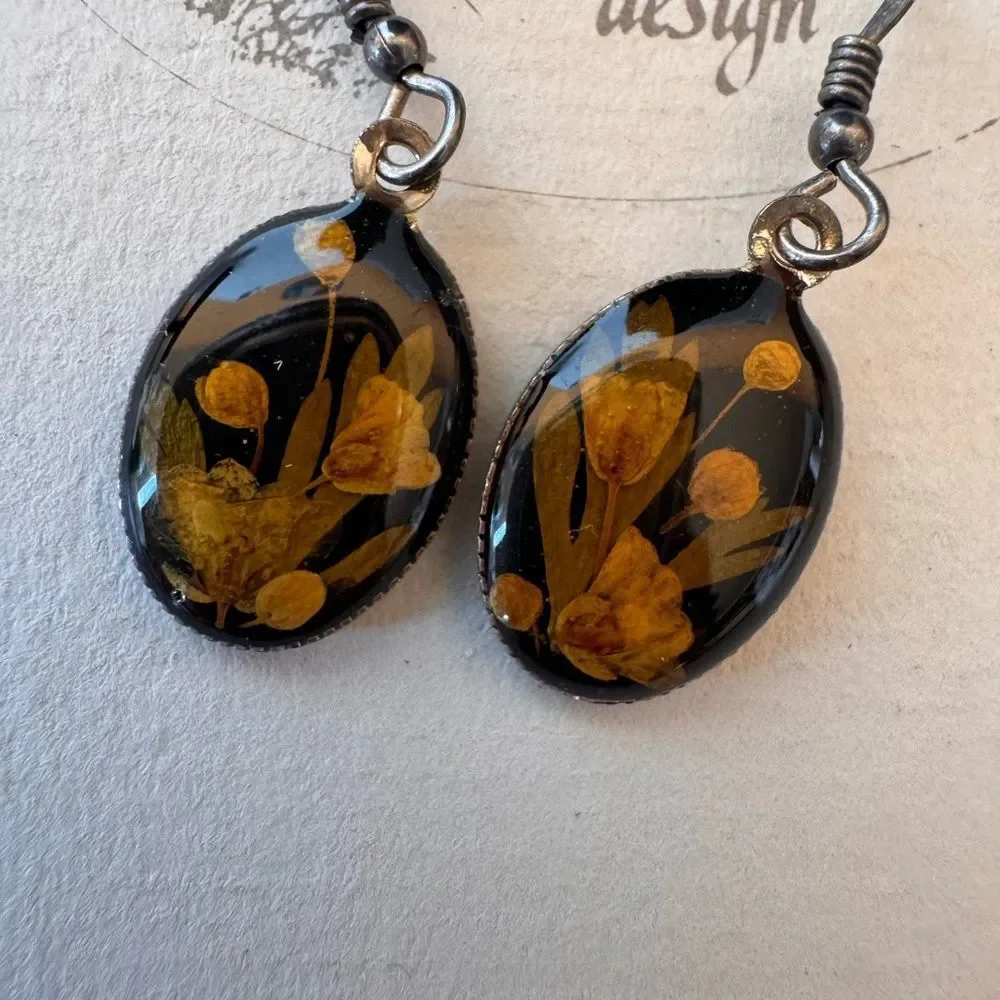 Dried English Country Flower Dangle Earrings Mary Lawrence Design Cottagecore